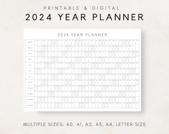 2024 Year Planner Printable, Yearly Planning Calendar, Calendar Poster, Digital Calendar, 2024 Calendar, 2024 Planner, Year at a glance