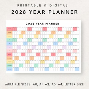2028 Year Planner Printable, Yearly Planning Calendar, 2028 Calendar Poster, 2028 Digital Calendar, 2028 Calendar, 2028 Planner, 2028 Agenda