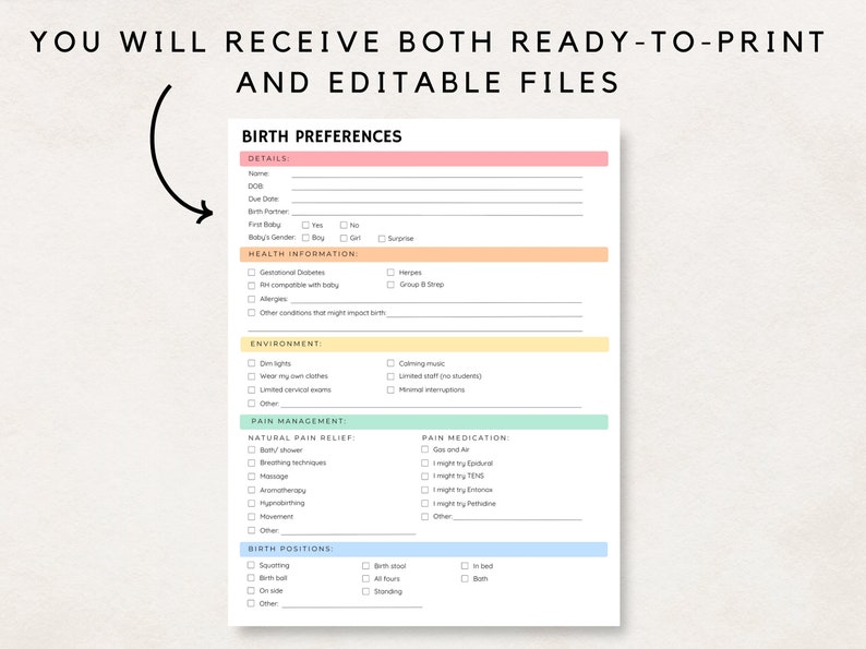 Prepare for the arrival of your little one with this Birth Plan Template Printable! This Birth Planner helps you outline preferences and make informed decisions for a personalized birthing experience.