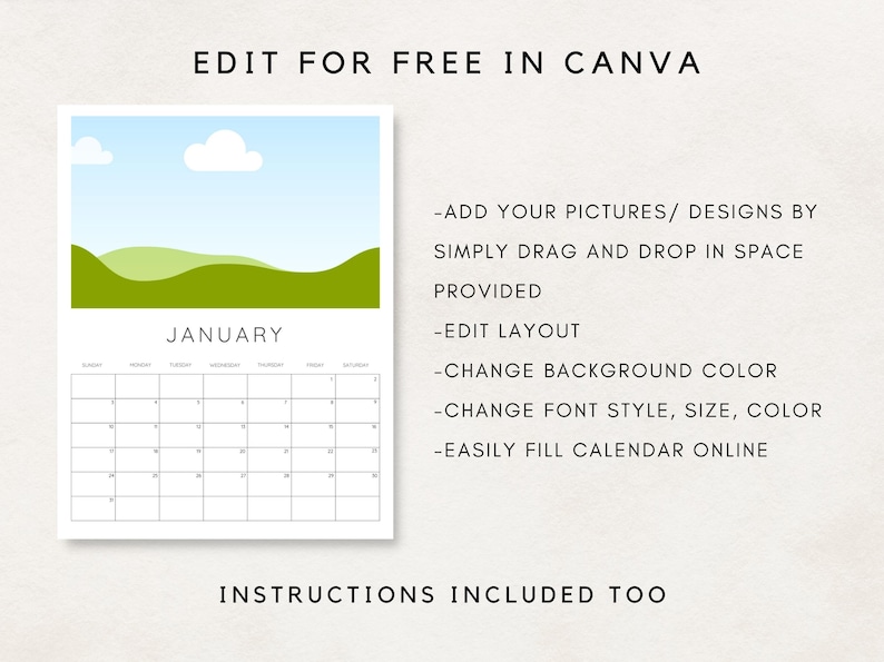 Step into 2027 with this versatile 2027 Calendar Template! This editable calendar is designed for both personal and commercial use. Add your pictures or designs effortlessly.