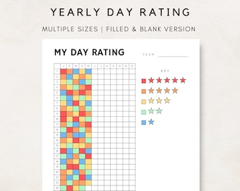 Daily Rating, Rate My Day, Daily Tracker, Daily Mood Tracker, Yearly Tracker, Bullet Journal, Planner Template, Planner Insert, Day Rating