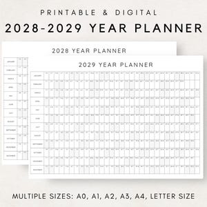 2028-2029 Yearly Planner, Year Planning Calendar, Calendar Poster, 2028-2029 Digital Calendar, 2028-2029 Calendar, 2028-2029 Printable Plan