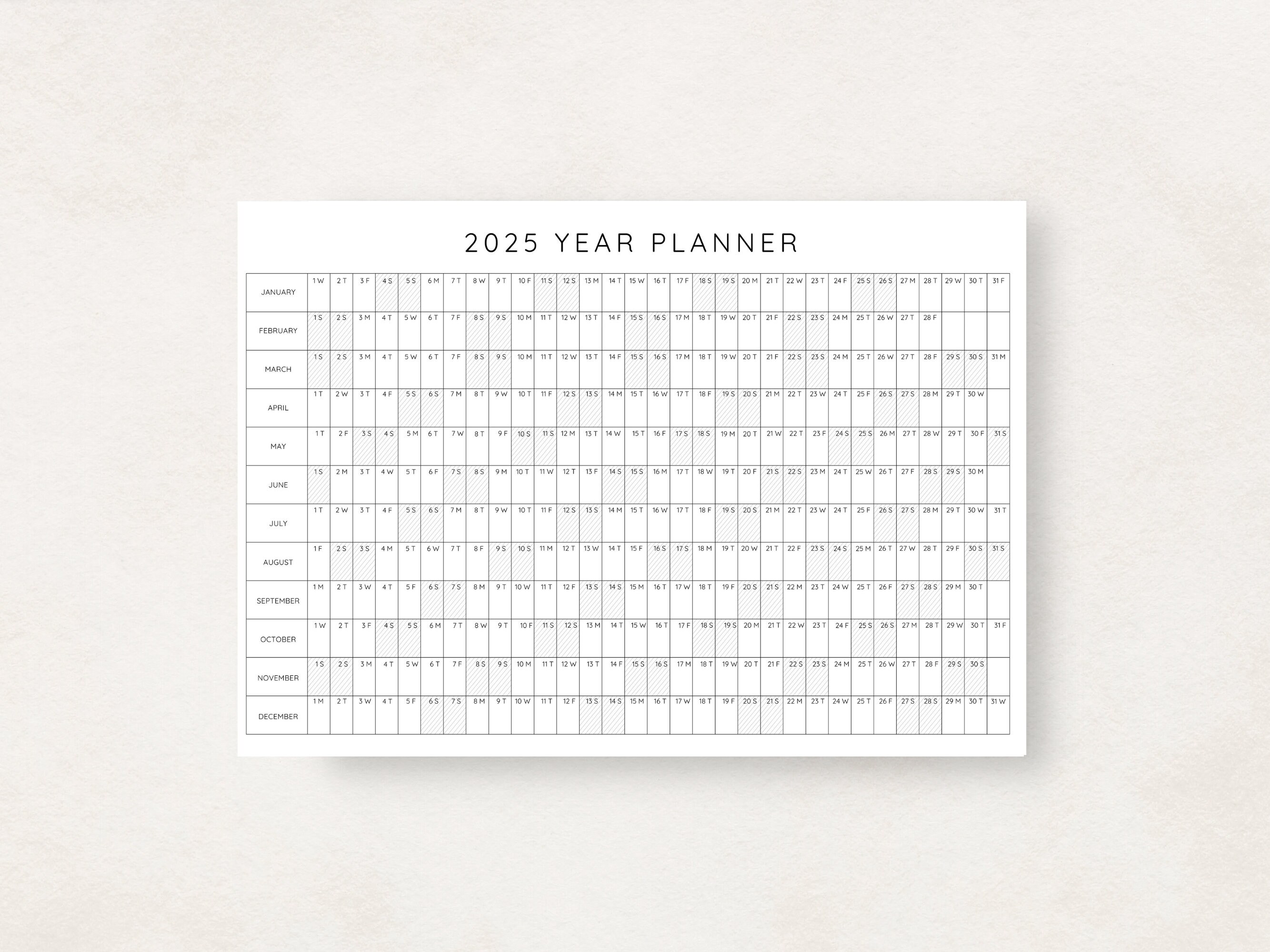 2025 Year Planner Printable, Yearly Planning Calendar, Calendar Poster, 2025 Digital Calendar