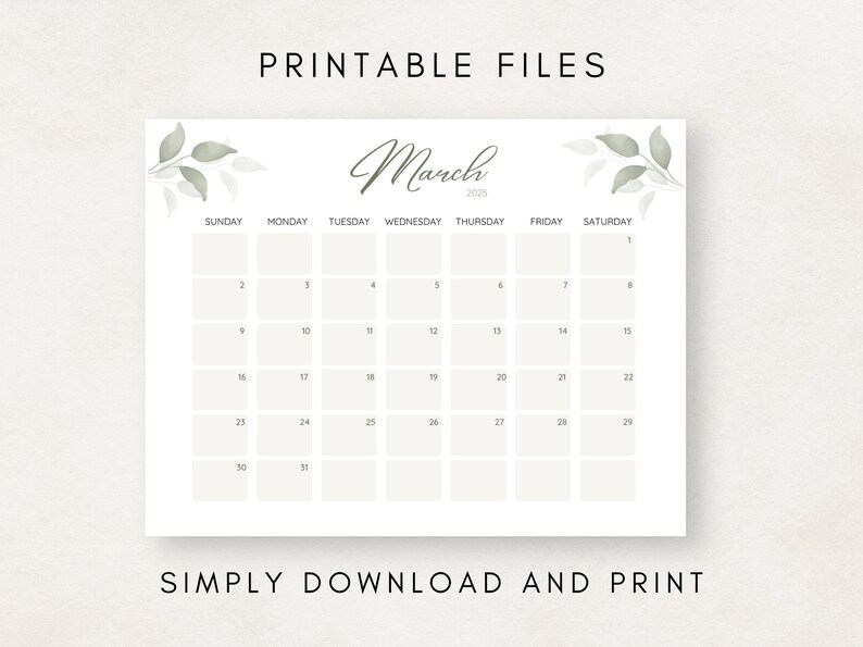 Printable Calendar 2025, Botanical Calendar Printable, 2025 Calendar ...