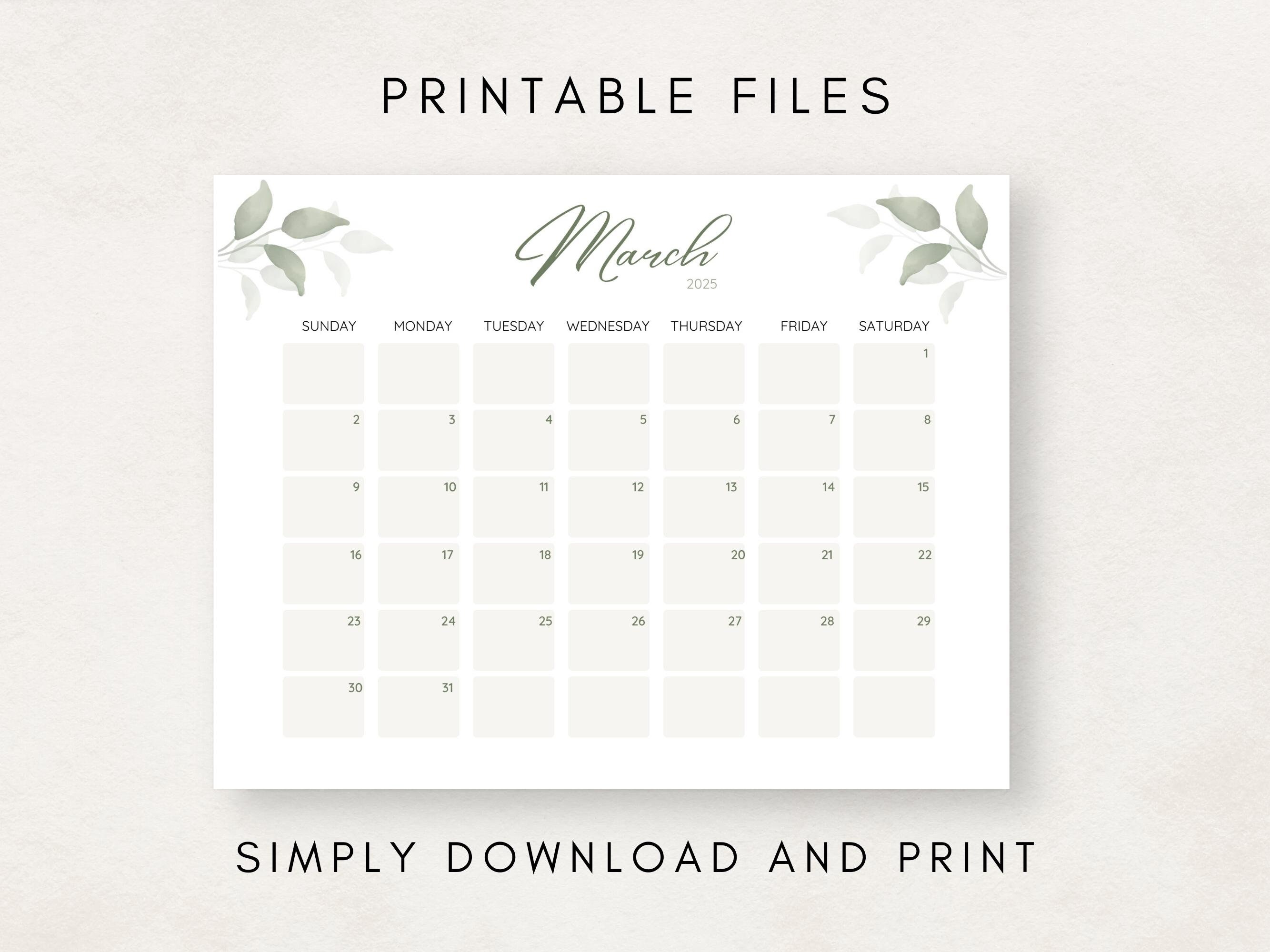 Printable Calendar 2025, Botanical Calendar Printable, 2025 Calendar