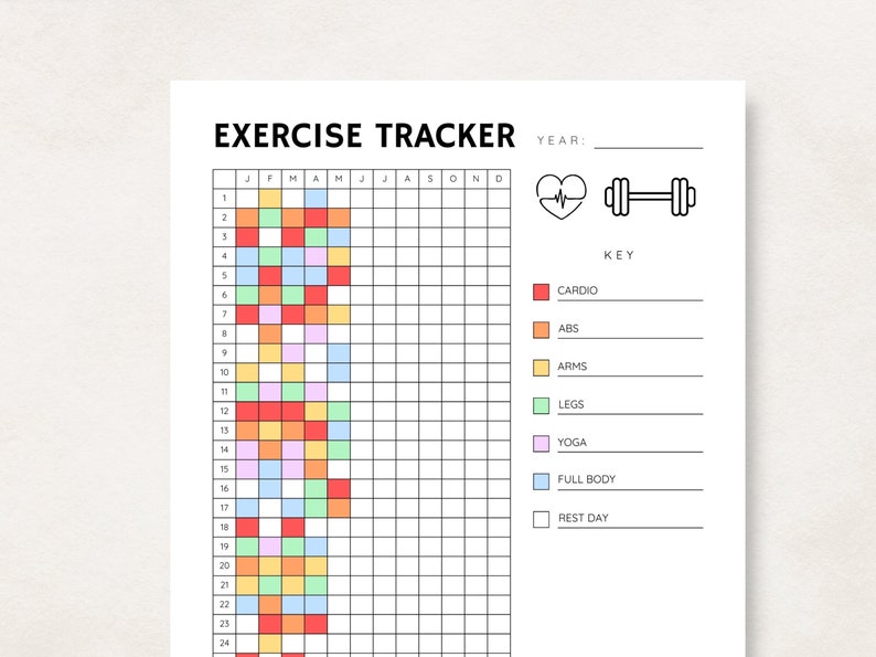 Exercise Tracker Printable, Fitness Tracker, Workout Tracker, Exercise