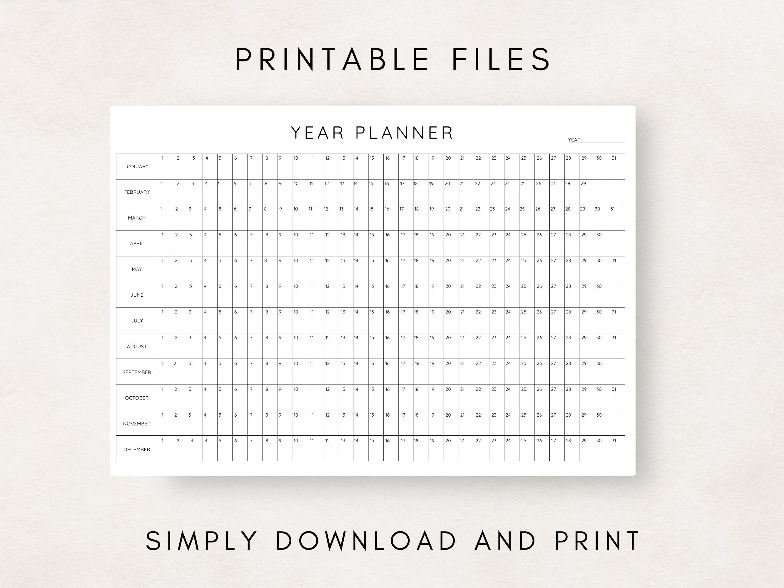 Yearly Wall Planner, Yearly Planner on 1 Page, Year at a Glance, Yearly ...