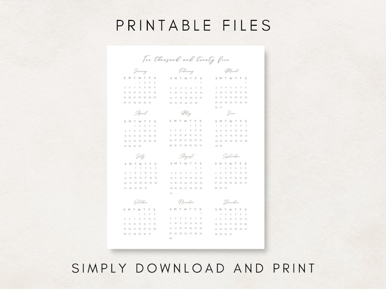 2025 Yearly Calendar Printable Calendar 2025 Calendar 2025 - Etsy