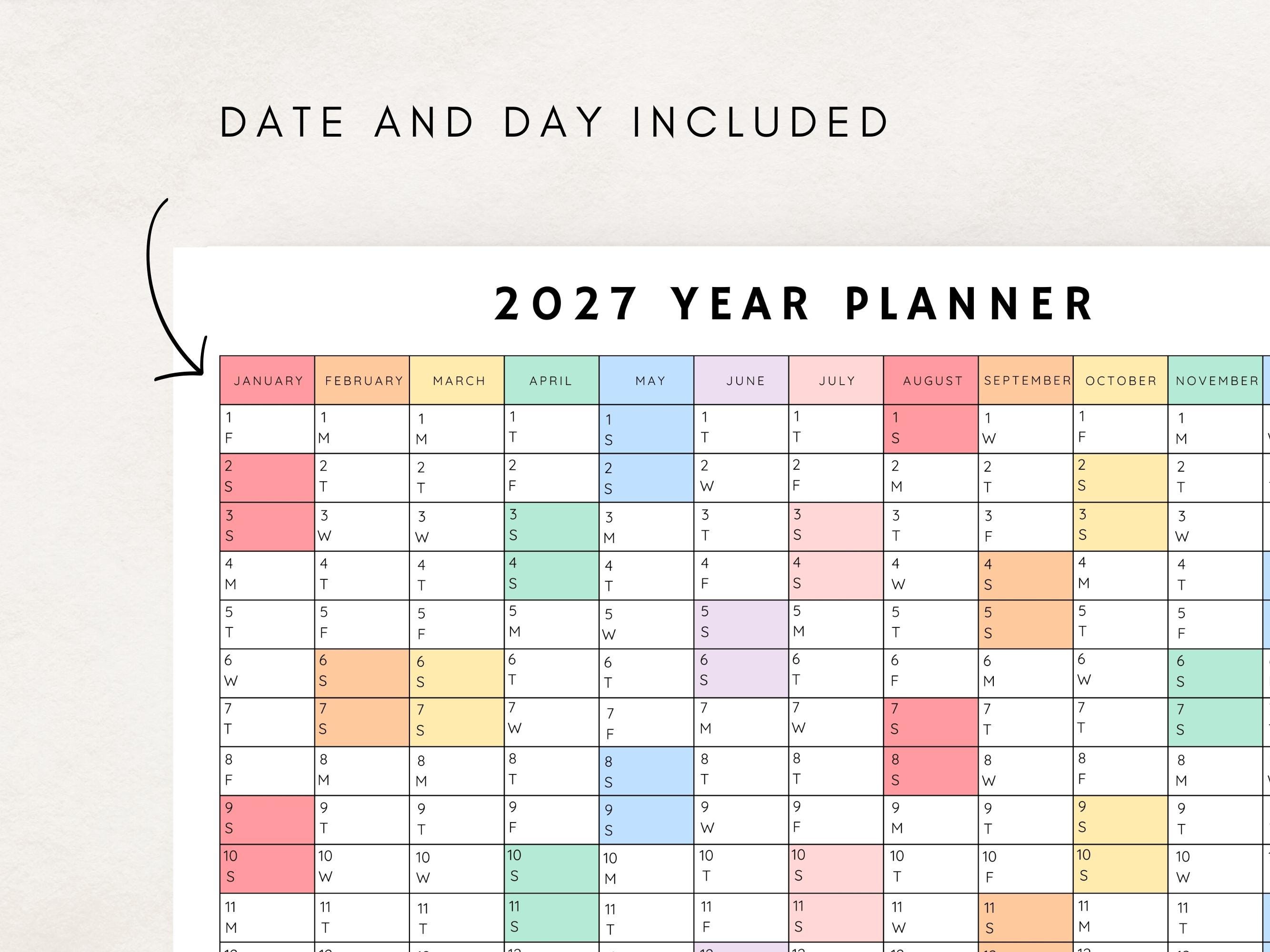 2027 Yearly Planner Printable, Yearly Planning Calendar, Calendar