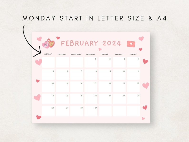 Cute 2024 Calendar Printable, Monthly Calendar 2024, 2024 Planner