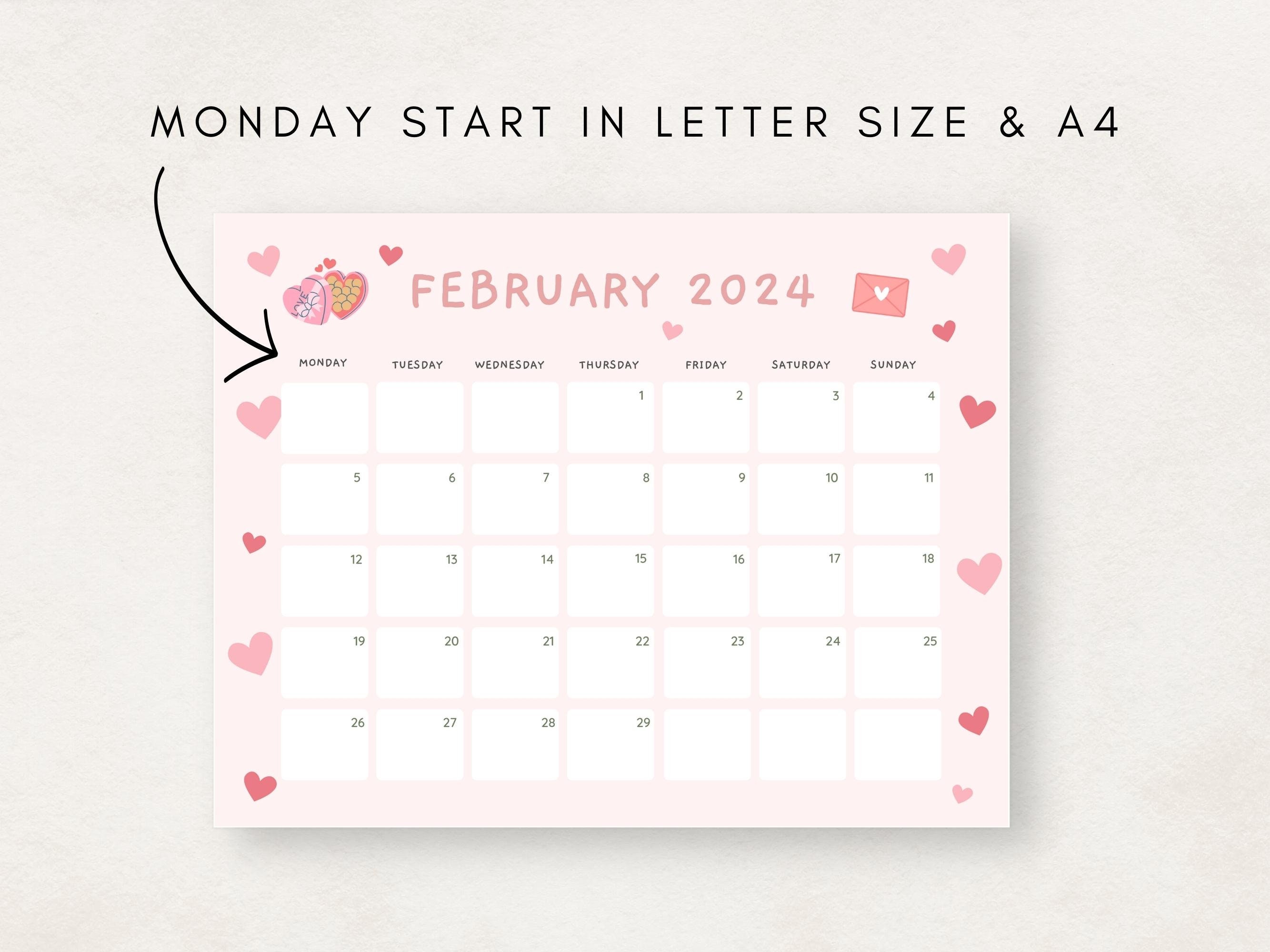 Cute 2024 Calendar Printable, Monthly Calendar 2024, 2024 Planner ...