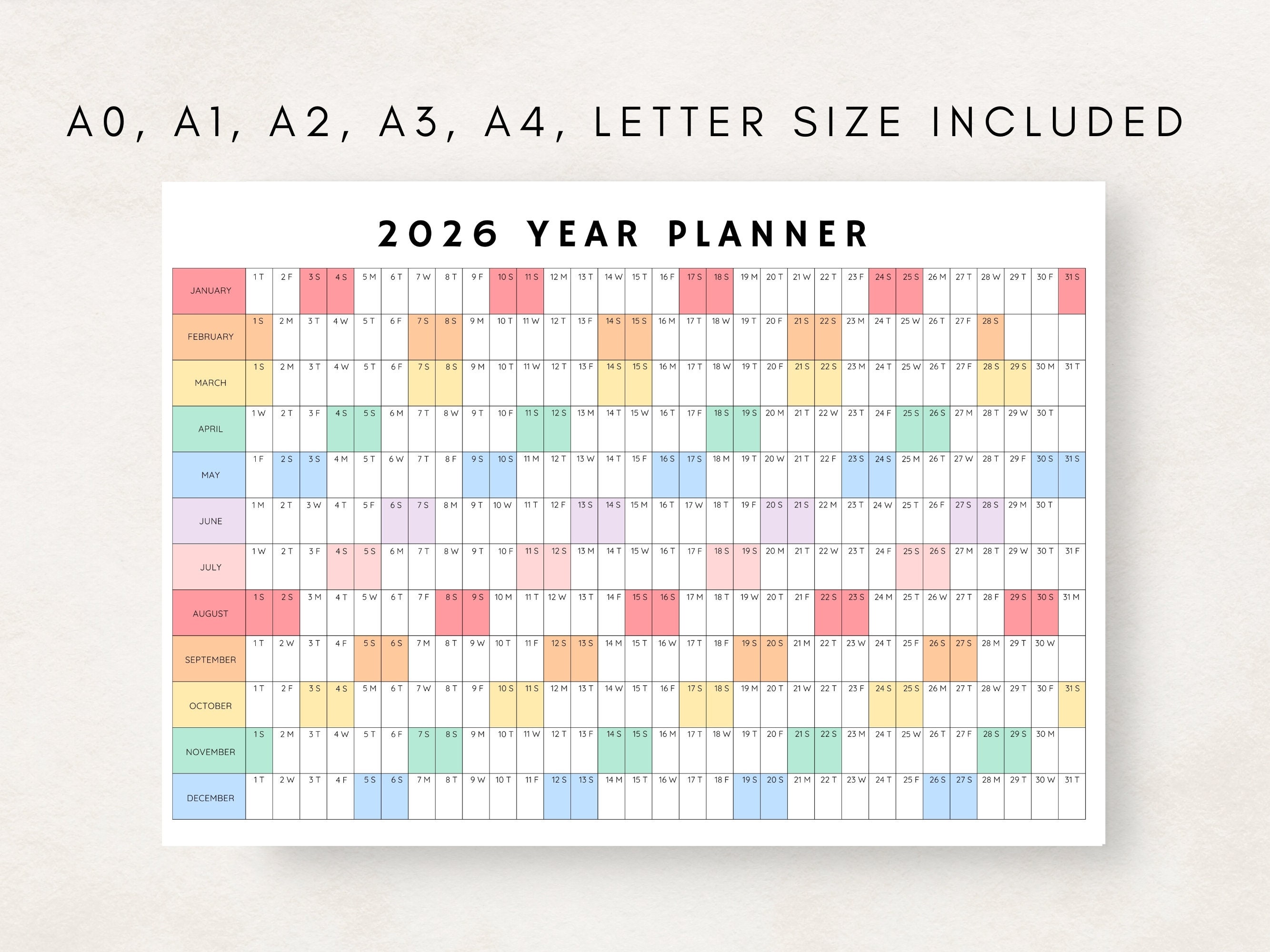 2026 yearly planner, 2026 year planner printable, yearly planning calendar,  2026 agenda, yearly wall calendar, year at a glance, 2026 plan