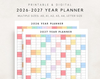 Jaarplanner 2026-2027, jaarplanningskalender, kalenderposter, kalender 2026-2027, 2026-2027 digitaal, afdrukbare planner 2026-2027