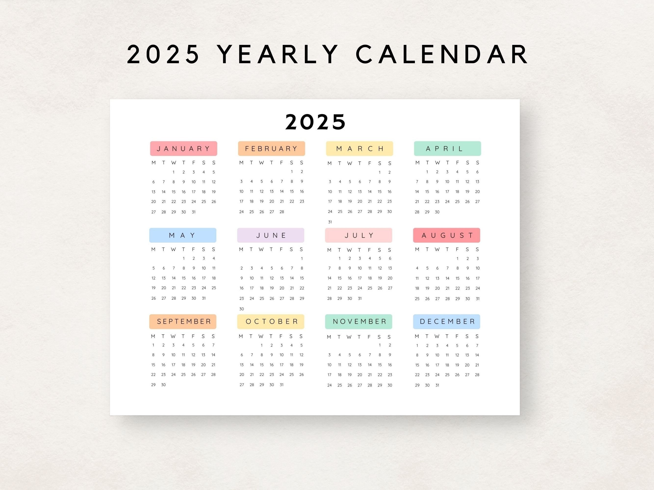 2025 Yearly Calendar Printable Calendar 2025 Calendar 2025 Etsy UK