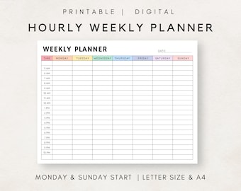 Weekly Hourly Planner Printable, Hourly weekly Schedule, Hourly Planner, Undated Weekly, Time Block Planner, Weekly Hourly Plan, Weekly Plan