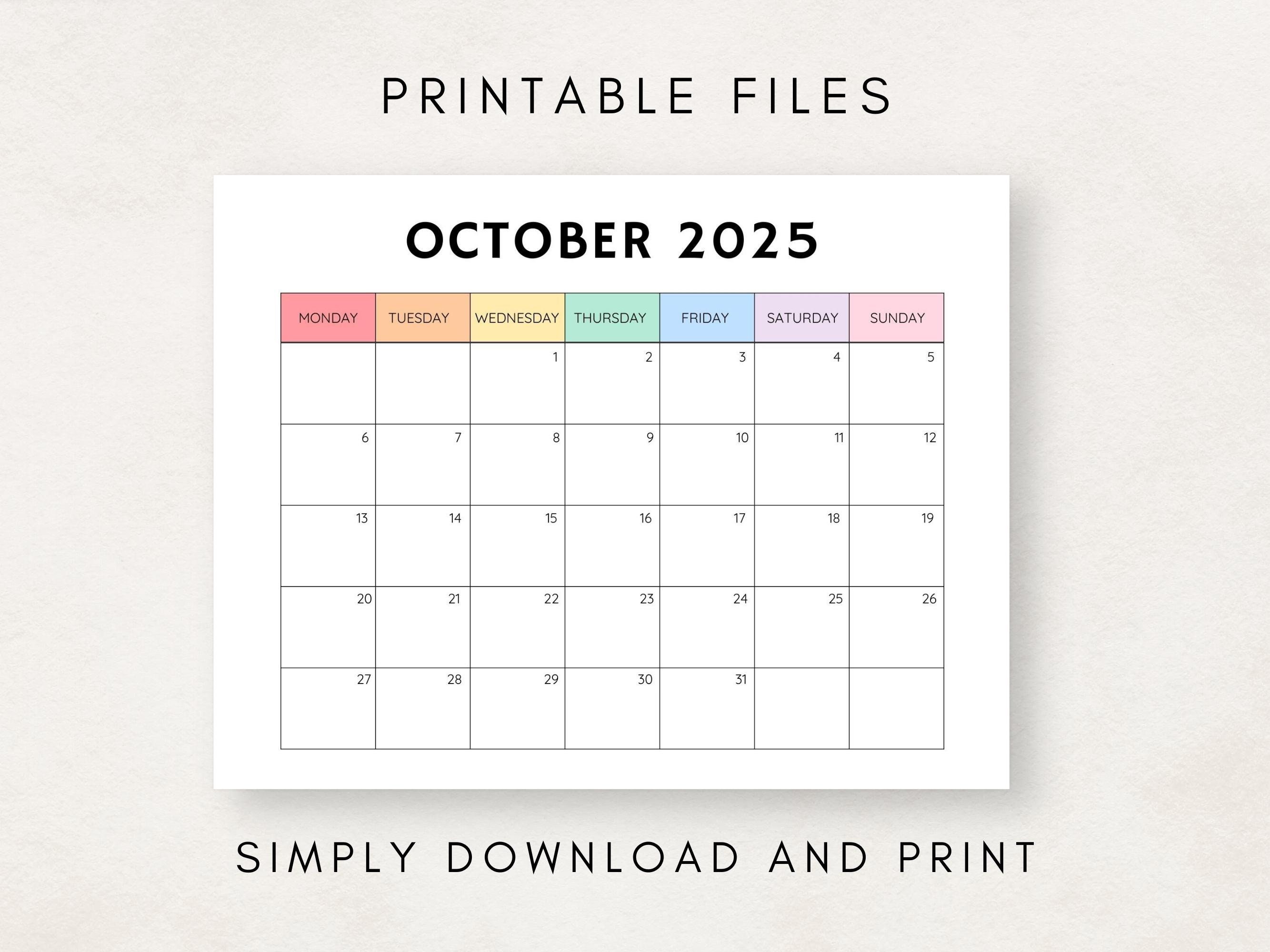 Monthly Calendar 2025, 2025 Calendar Printable, Blank Calendar 2025, Calendar Template, 12 Month