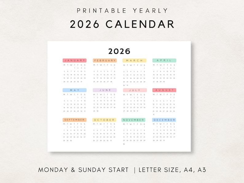 Plan ahead with this 2026 Yearly Calendar Printable!