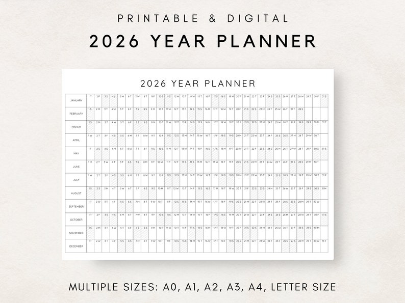 Plan your year with this 2026 Yearly Planner Printable! This digital download offers 2026 annual agenda and wall calendar template. Perfect for professionals, students, and those seeking an efficient planning solution.