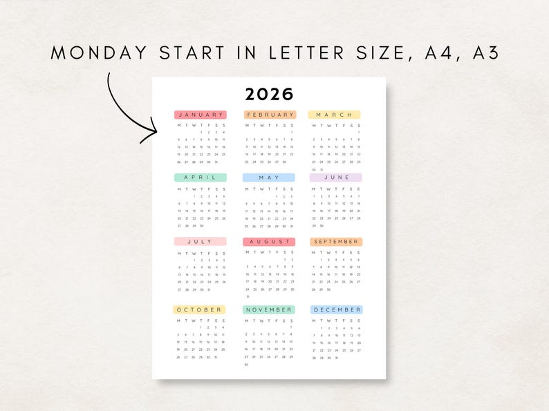 Plan ahead with this 2026 Yearly Calendar Printable! This digital download offers an annual calendar to stay organized throughout the year.