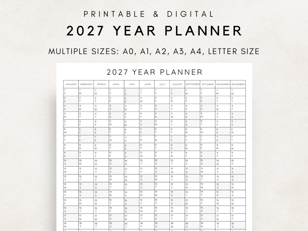 2027 Yearly Planner Printable, Yearly Planning Calendar, Calendar