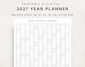 2027 Yearly Planner Printable, Yearly Planning Calendar, Calendar Poster, Digital Calendar, 2027 Calendar, 2027 Planner, Yearly Overview