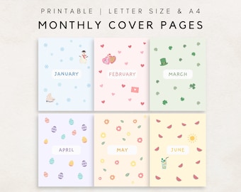 Monthly Cover Pages, Monthly Title Pages, 12 Month Cover Pages, Monthly Planner, Bullet Journal, Planner Insert, Journal Cover, Monthly