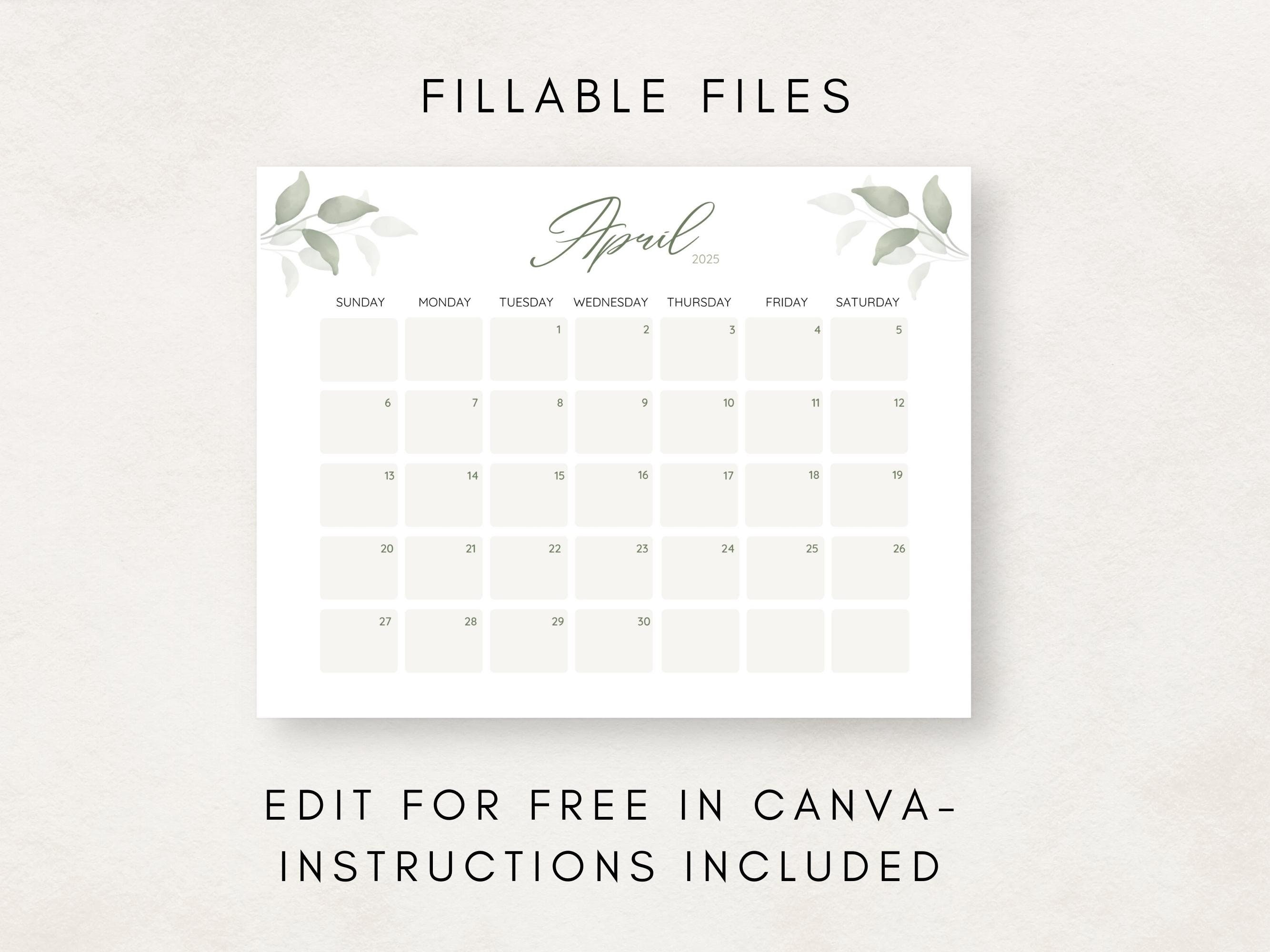Printable Calendar 2025, Botanical Calendar Printable, 2025 Calendar ...