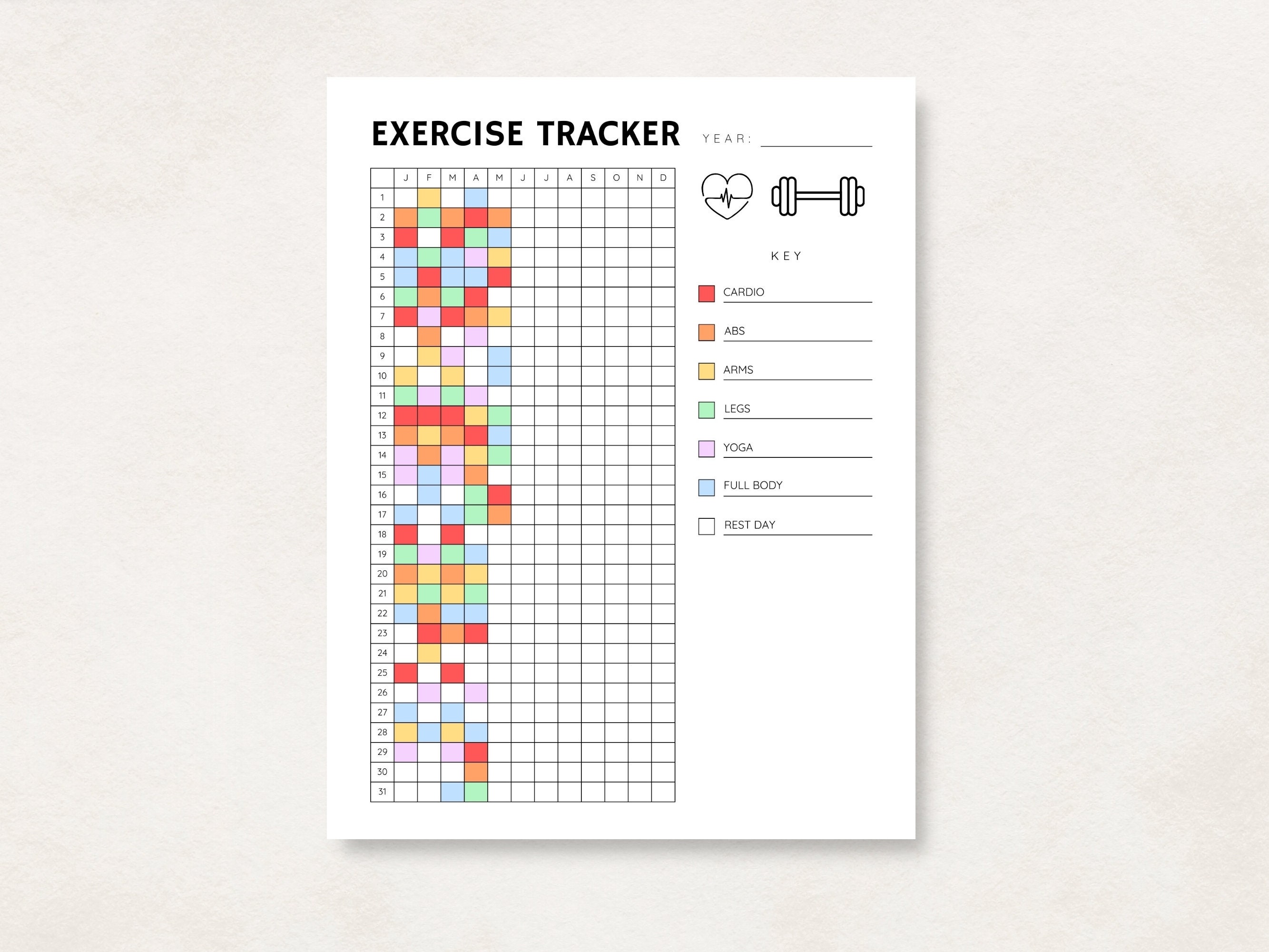 Exercise Tracker Printable, Fitness Tracker, Workout Tracker, Exercise