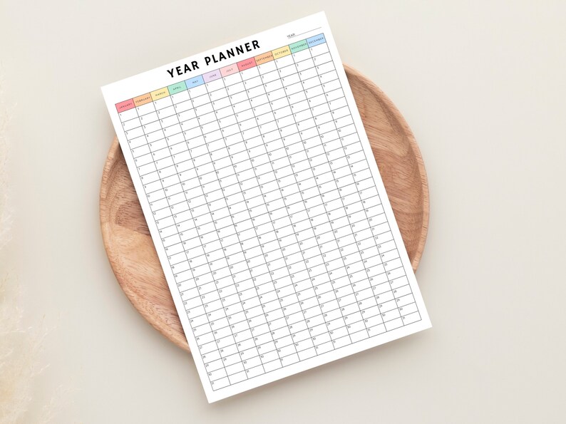 Yearly Planner on 1 Page, Year at a Glance, Undated Full Year Calendar ...
