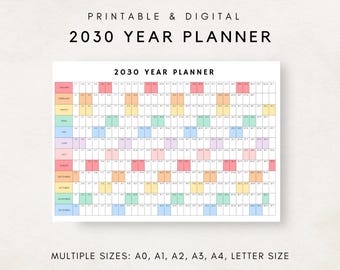 2030 Year Planner Printable, Yearly Planning Calendar, 2030 Calendar Poster, 2030 Digital Calendar, 2030 Calendar, 2030 Planner, 2030 Agenda