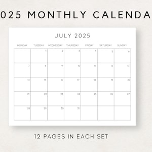 2025 Calendar Printable, Monthly Calendar 2025, Fillable Calendar, 2025 ...