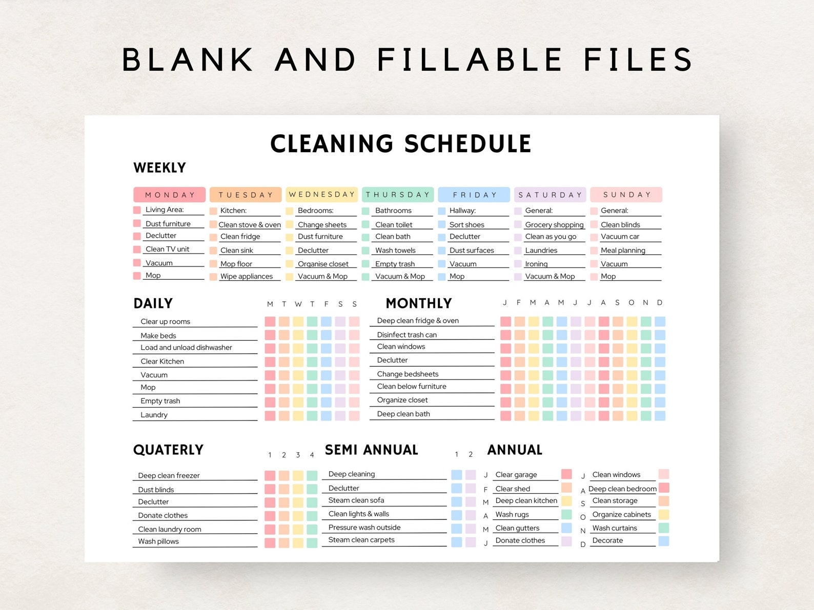 Cleaning Schedule Printable, Cleaning Checklist, Editable Cleaning