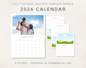 2026 Calendar Template, 2026 Photo Calendar, 2026 Wall Calendar, Blank Calendar, PLR Calendar, 2026 Editable Calendar, DIY Calendar