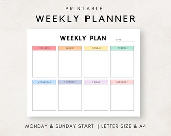Weekly Schedule Printable, Weekly Agenda, Week at a glance, Weekly Schedule Template, Minimalist Weekly Planner, Weekly Timetable, Weekly