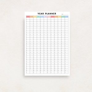 Yearly Planner on 1 Page, Year at a Glance, Undated Full Year Calendar ...