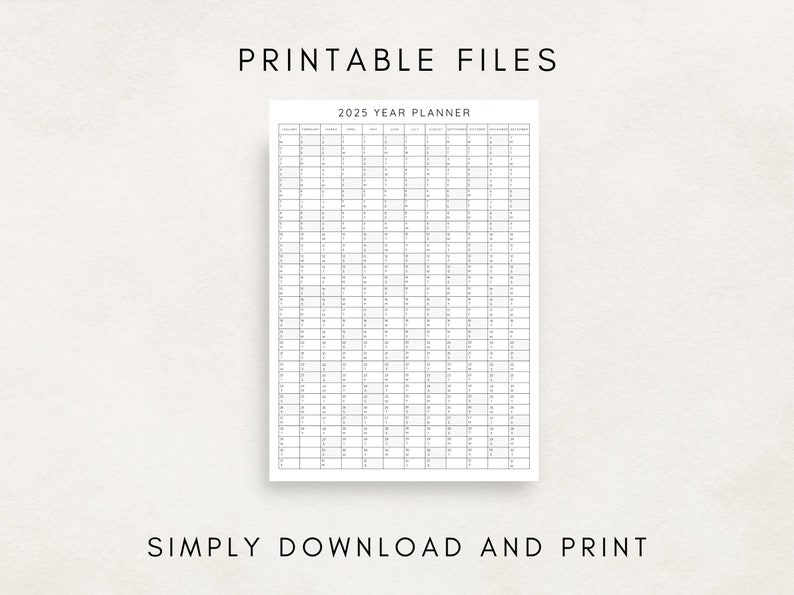 2025 Yearly Planner Printable, Yearly Planning Calendar, Calendar