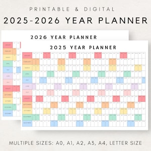 Pianificatore annuale 2025-2026, Calendario di pianificazione annuale, Poster del calendario, Calendario digitale 2025-2026, Calendario 2025-2026, Piano stampabile 2025-2026