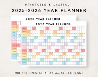 2025-2026 Yearly Planner, Year Planning Calendar, Calendar Poster, 2025-2026 Digital Calendar, 2025-2026 Calendar, 2025-2026 Printable Plan