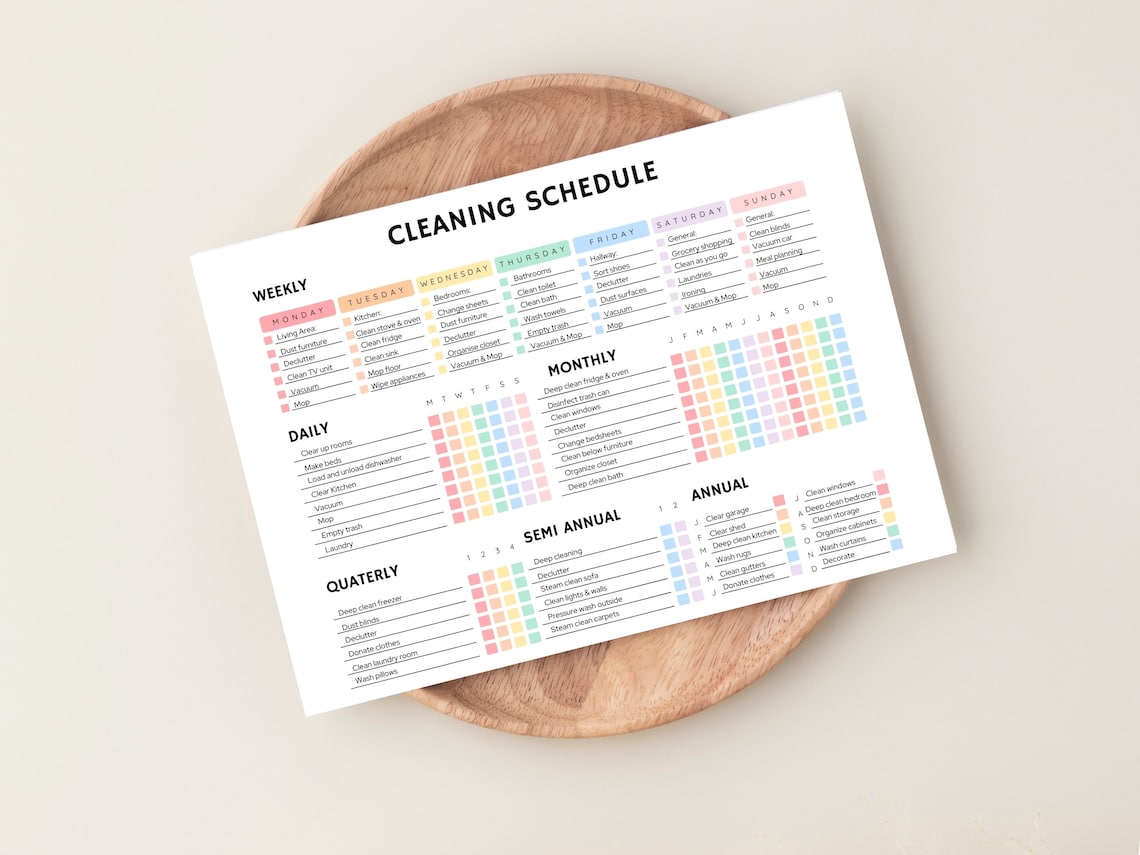 Cleaning Schedule Printable, Cleaning Checklist, Editable Cleaning
