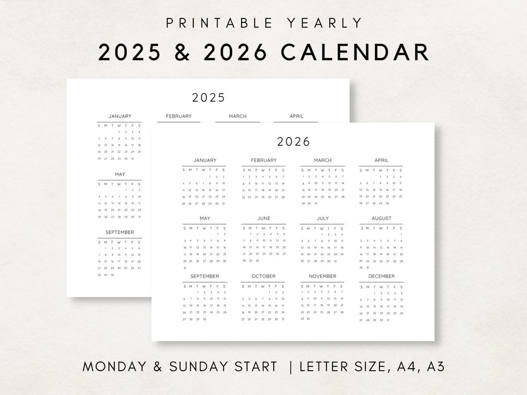 20252026 Yearly Calendar, Printable Calendar, 20252026 Calendar