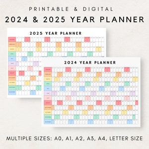 Pianificatore annuale 2024-2025, Calendario di pianificazione annuale, Poster del calendario, Calendario digitale 2024-2025, Calendario 2024-2025, Piano stampabile 2024-2025