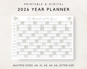 2026 Year Planner Printable, 2026 Yearly Planner, Yearly Planning Calendar, 2026 Agenda, Yearly Wall Calendar, Year at a glance, 2026