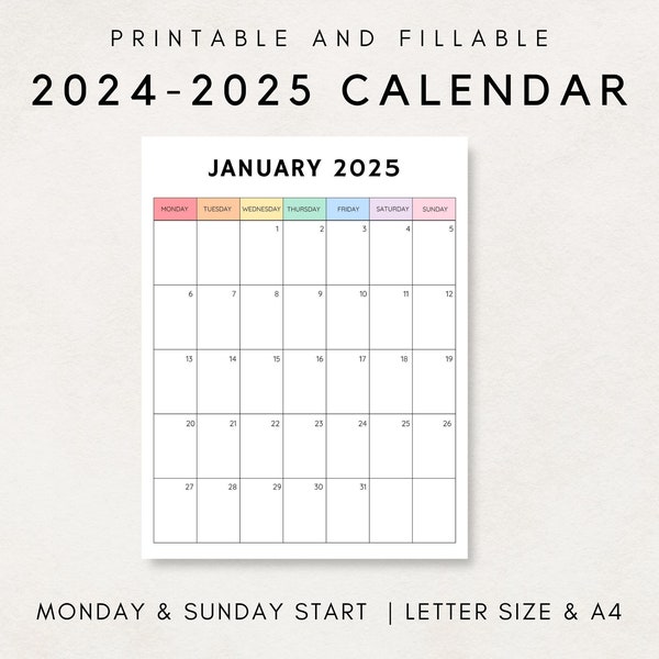 Google Doc Monthly Calendar 2024 2025 Etsy