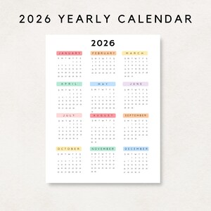 Plan ahead with this 2026 Yearly Calendar Printable! This digital download offers an annual calendar to stay organized throughout the year.