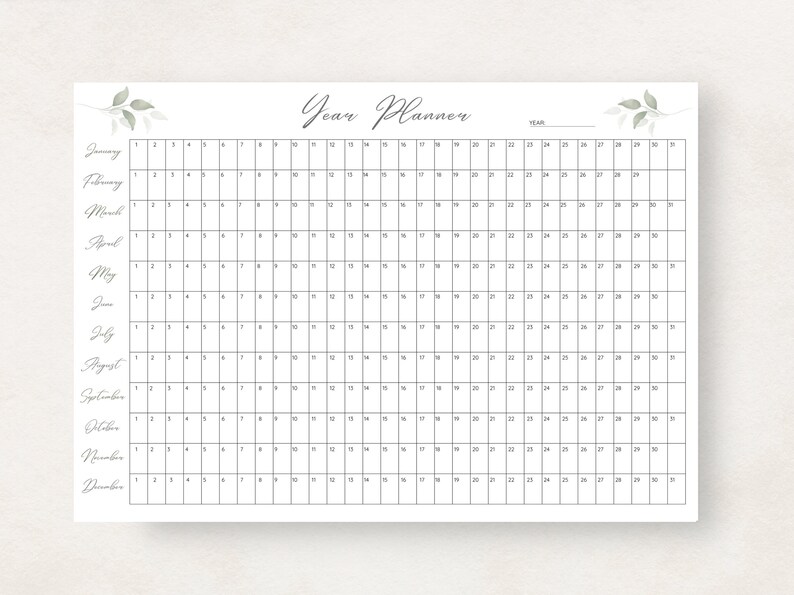 Plan your year with this Full Year Calendar Printable! This digital download offers Yearly Planner on 1 Page and wall calendar template. Perfect for professionals, students, and those seeking an efficient planning solution.
