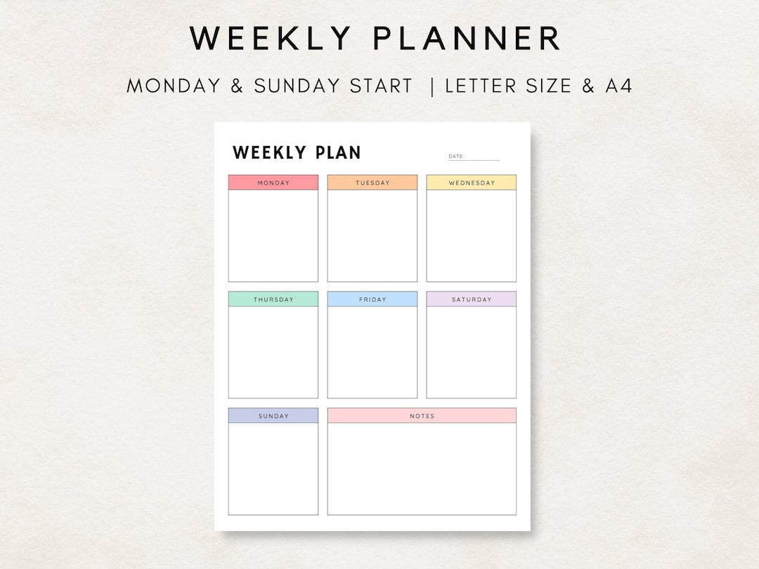 Weekly Schedule Printable, Weekly Overview, Week at a Glance, Weekly ...