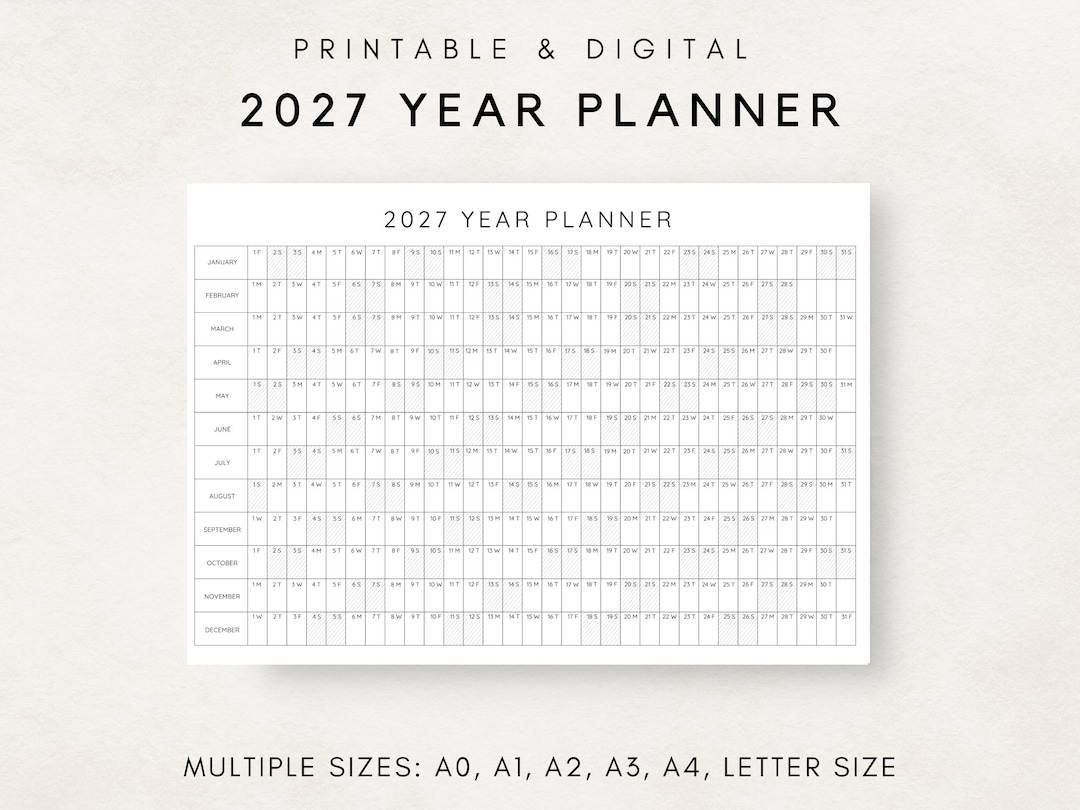 2027 Year Planner Printable, Yearly Planning Calendar, Calendar Poster