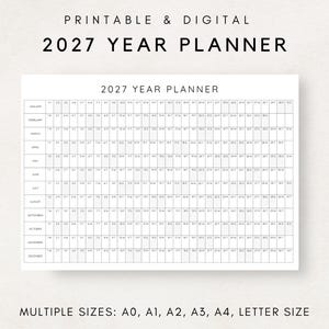2027 Year Planner Printable, Yearly Planning Calendar, Calendar Poster, 2027 Digital Calendar, 2027 Calendar, 2027 Planner, Year at a glance