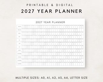 Planificador imprimible del año 2027, calendario de planificación anual, póster de calendario, calendario digital 2027, calendario 2027, planificador 2027, resumen del año