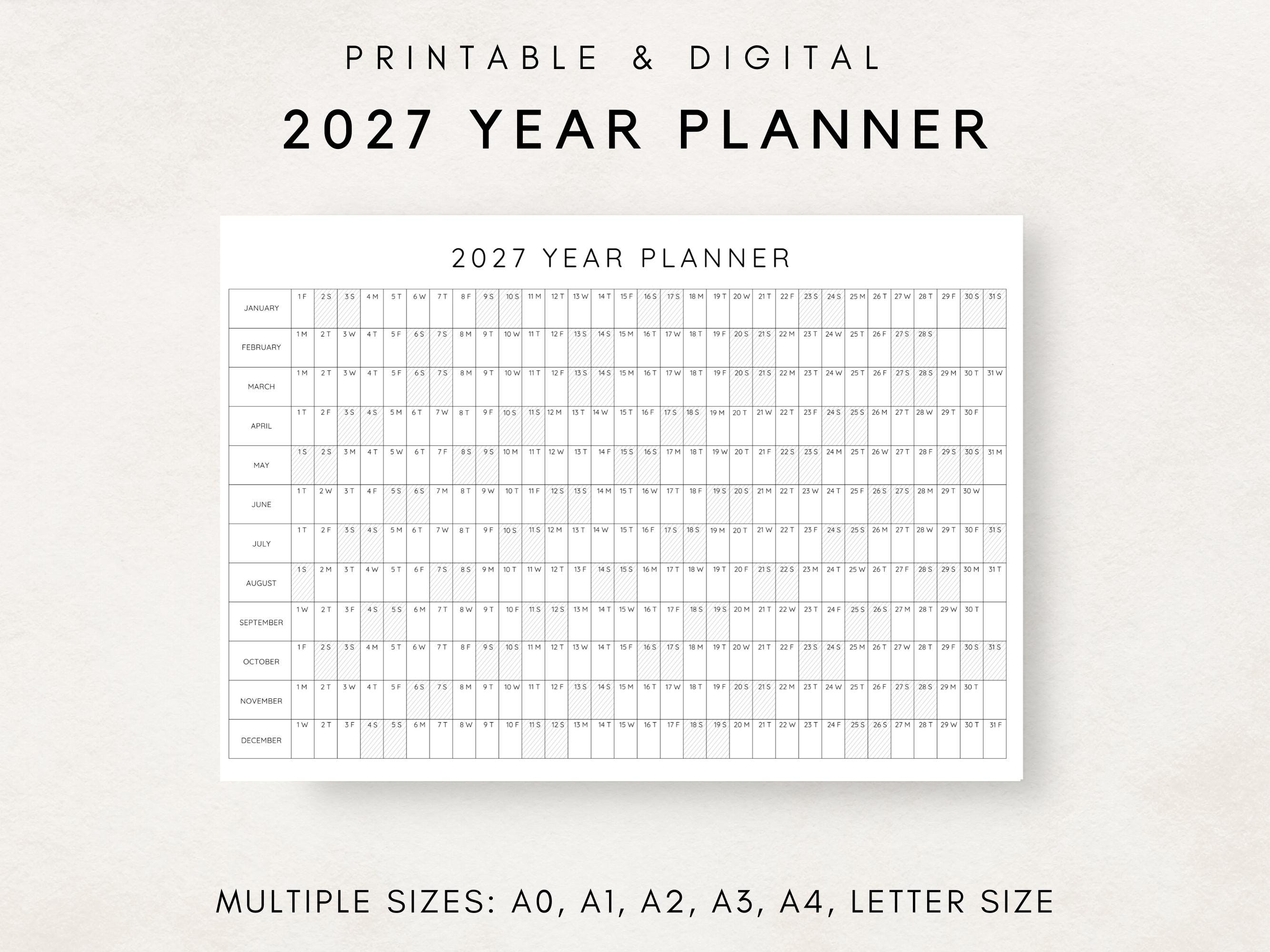 2027 Year Planner Printable, Yearly Planning Calendar, Calendar Poster
